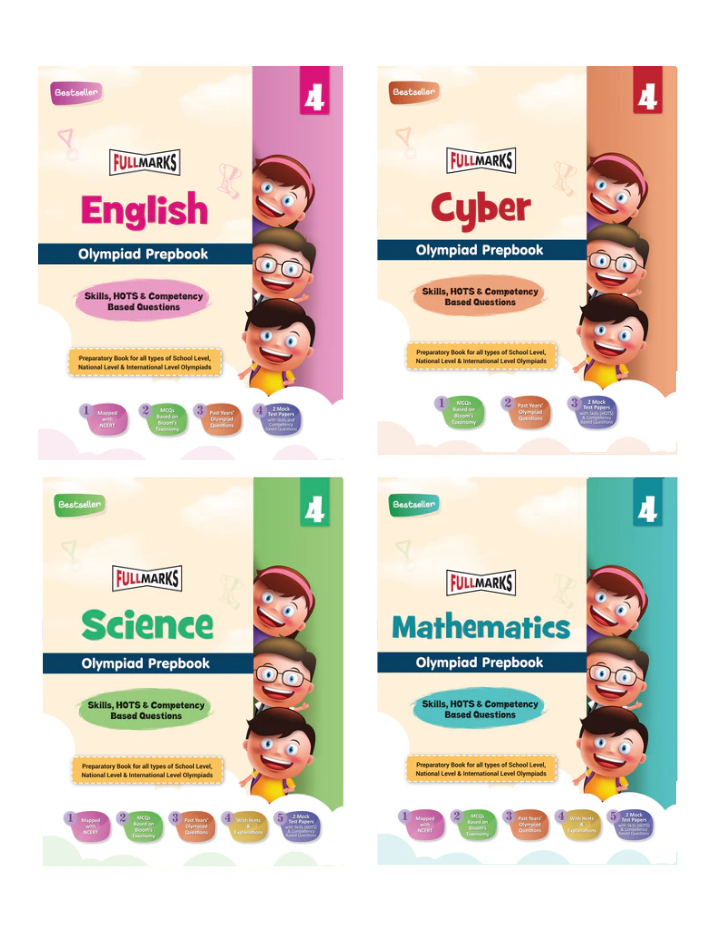 Olympiad Combo (Math, English, Cyber & Science) Books for Class 4
