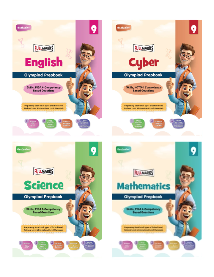 Olympiad Combo (Math, English, Cyber & Science) Books for Class 9