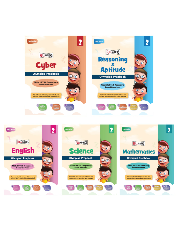 Olympiad Combo (Math, English, Cyber, Reasoning & Science) Books for Class 2