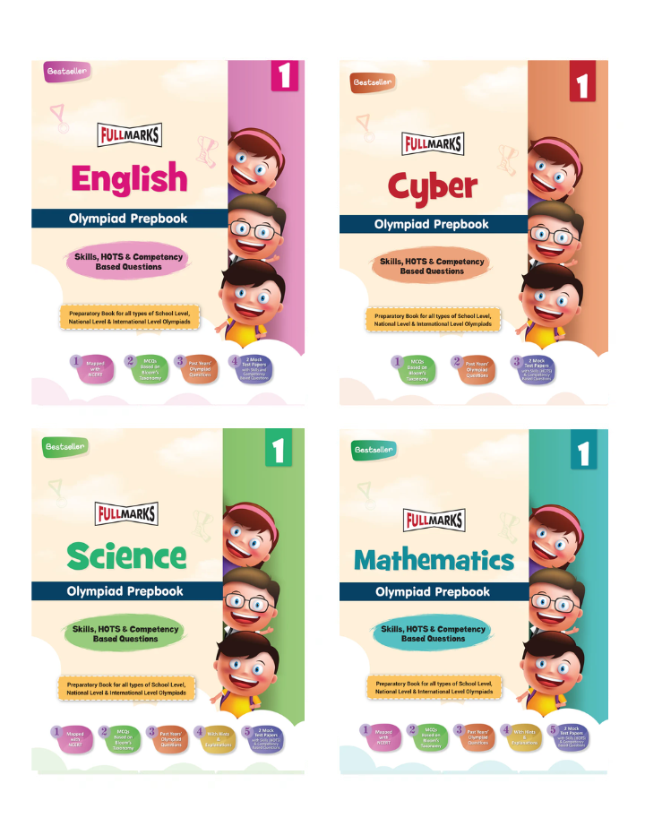Olympiad Combo (Math, English, Cyber & Science) Books for Class 1