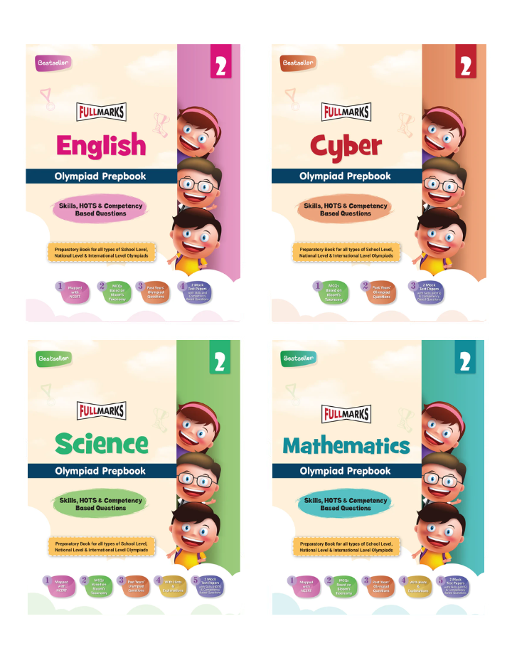 Olympiad Combo (Math, English, Cyber & Science) Books for Class 2
