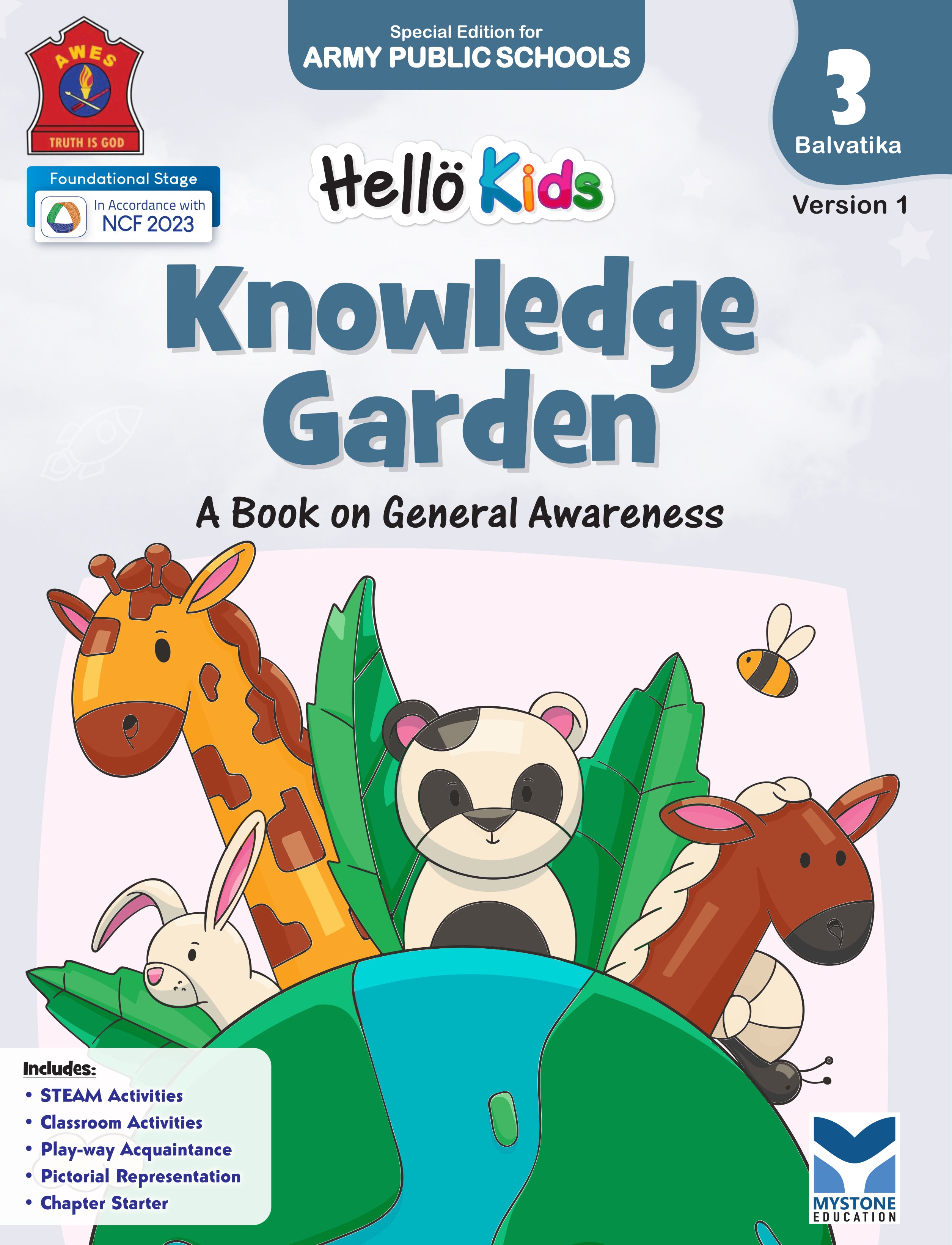 Mystone Education Hello Kids Knowledge Garden Textbook for Balvatika 3 (UKG) | A Textbook on General Awareness | Special Edition for Army Public Schools