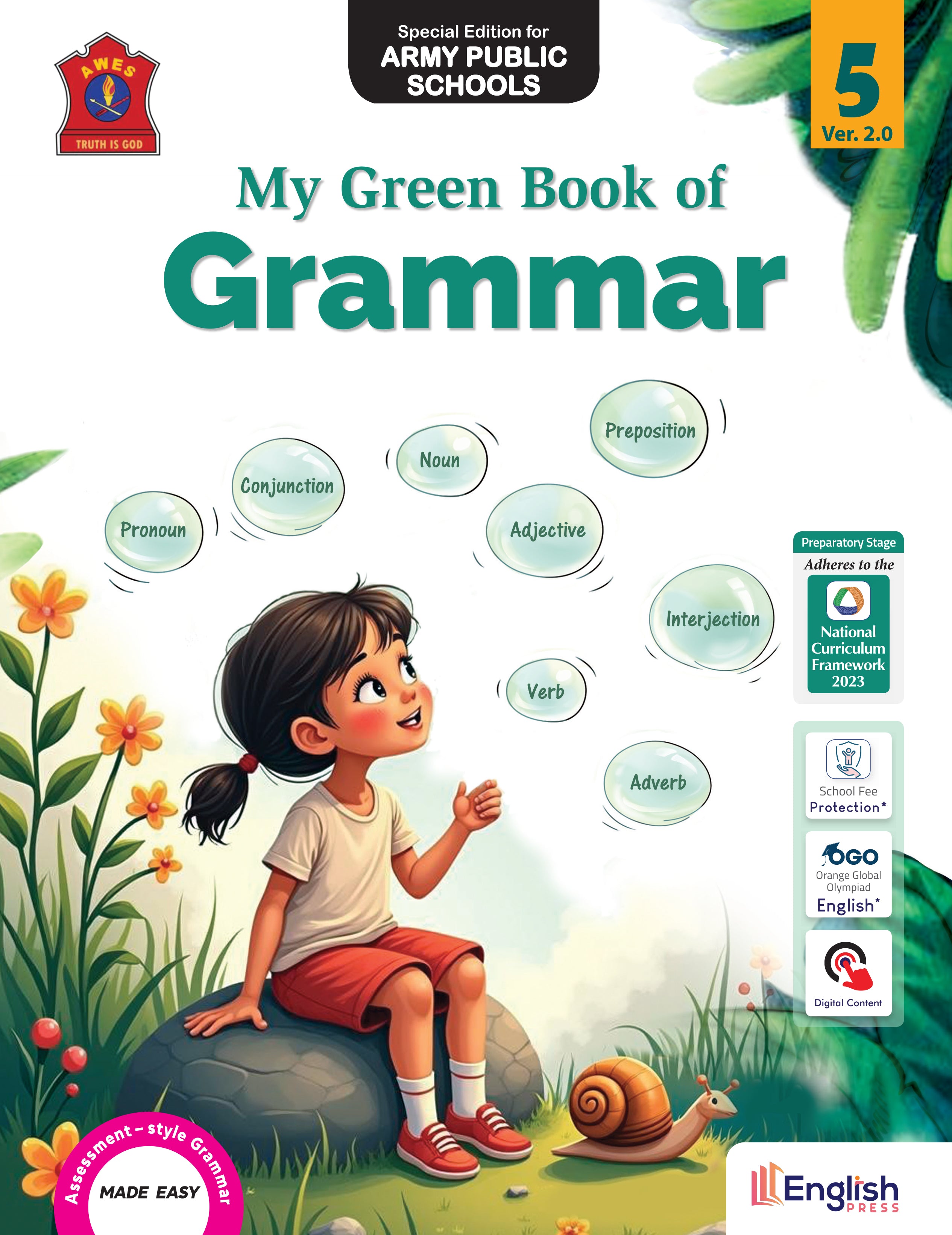 English Press My Green Book of Grammar Ver.2 for Class 5 | Assessment-Style English Grammar Made Easy | Special Edition for Army Public Schools