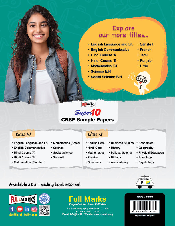 Full Marks Hindi Course 'B' Complete Study Material Class 10 | Based on Sparsh Part-2, Sanchyan Part-2 | Includes Chapterwise Summary, Solved Q/A, Practice Papers and More