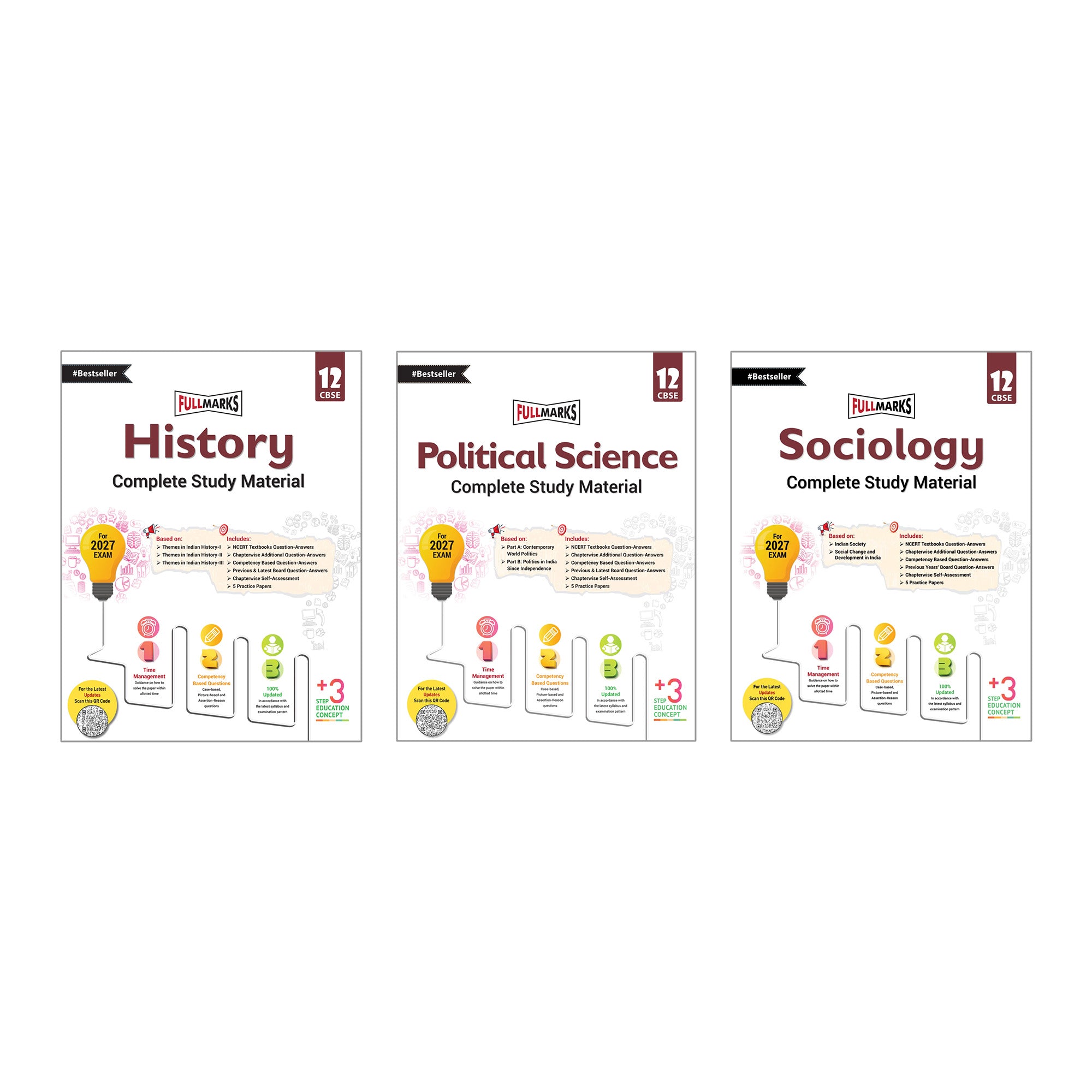 Full Marks Class 12 Combo of 3 Books - History + Political Science + Sociology | Complete Study Material