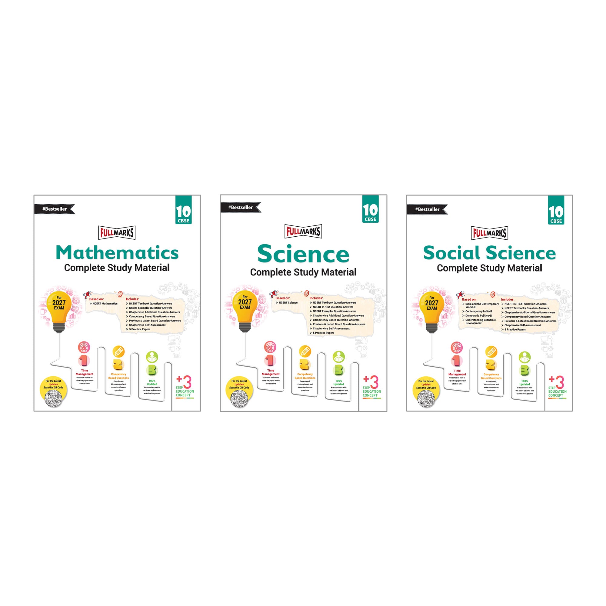 Full Marks Class 10 Combo of 3 Books - Mathematics + Science + Social Science | Complete Study Material