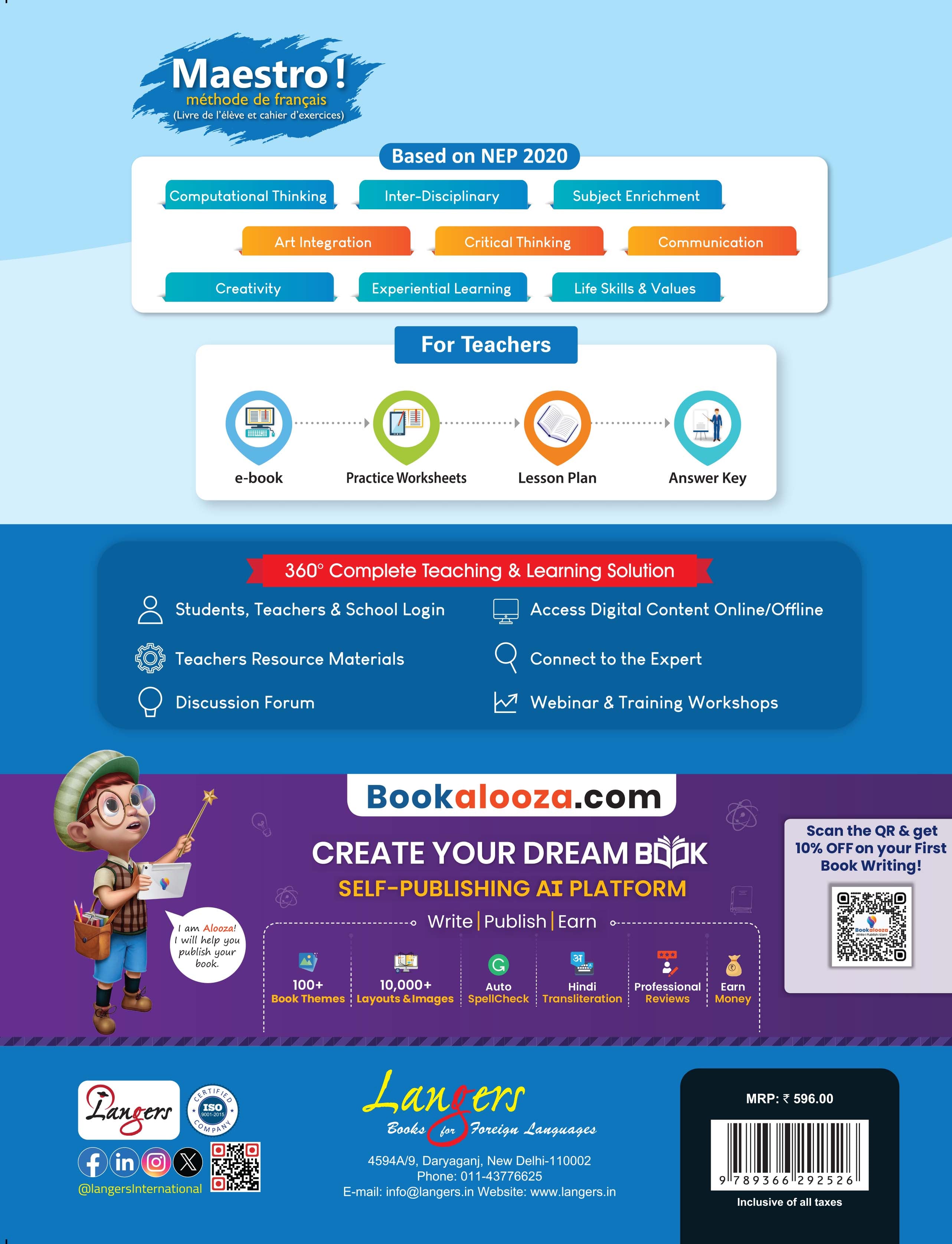 Langers MAESTRO Ver.1 for Class 6: Student Book and Workbook – A Comprehensive French Learning Series Aligned with NEP 2020
