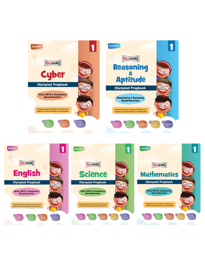 Olympiad Combo (Math, English, Cyber, Reasoning & Science) Books for Class 1