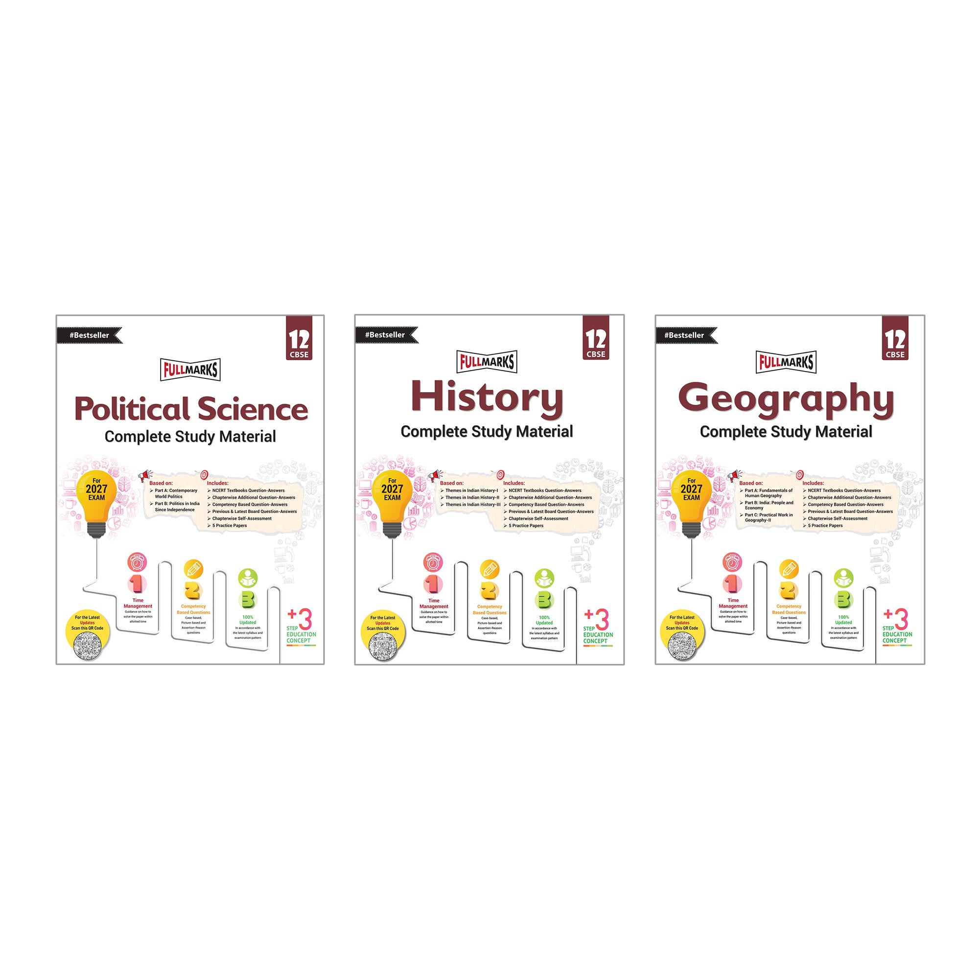 Full Marks Class 12 Combo of 3 Books - Political Science + History + Geography | Complete Study Material