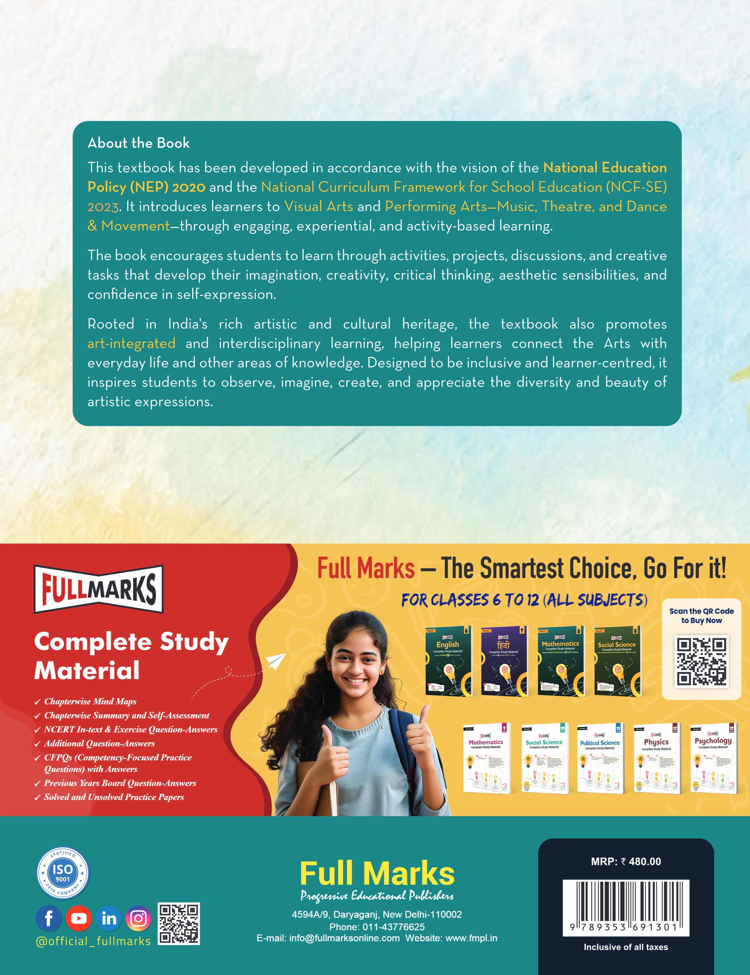 Full Marks Art Education Textbook for Class 9 | Based on New NCERT Textbook MADHURIMA | In Accordance with NCF 2023