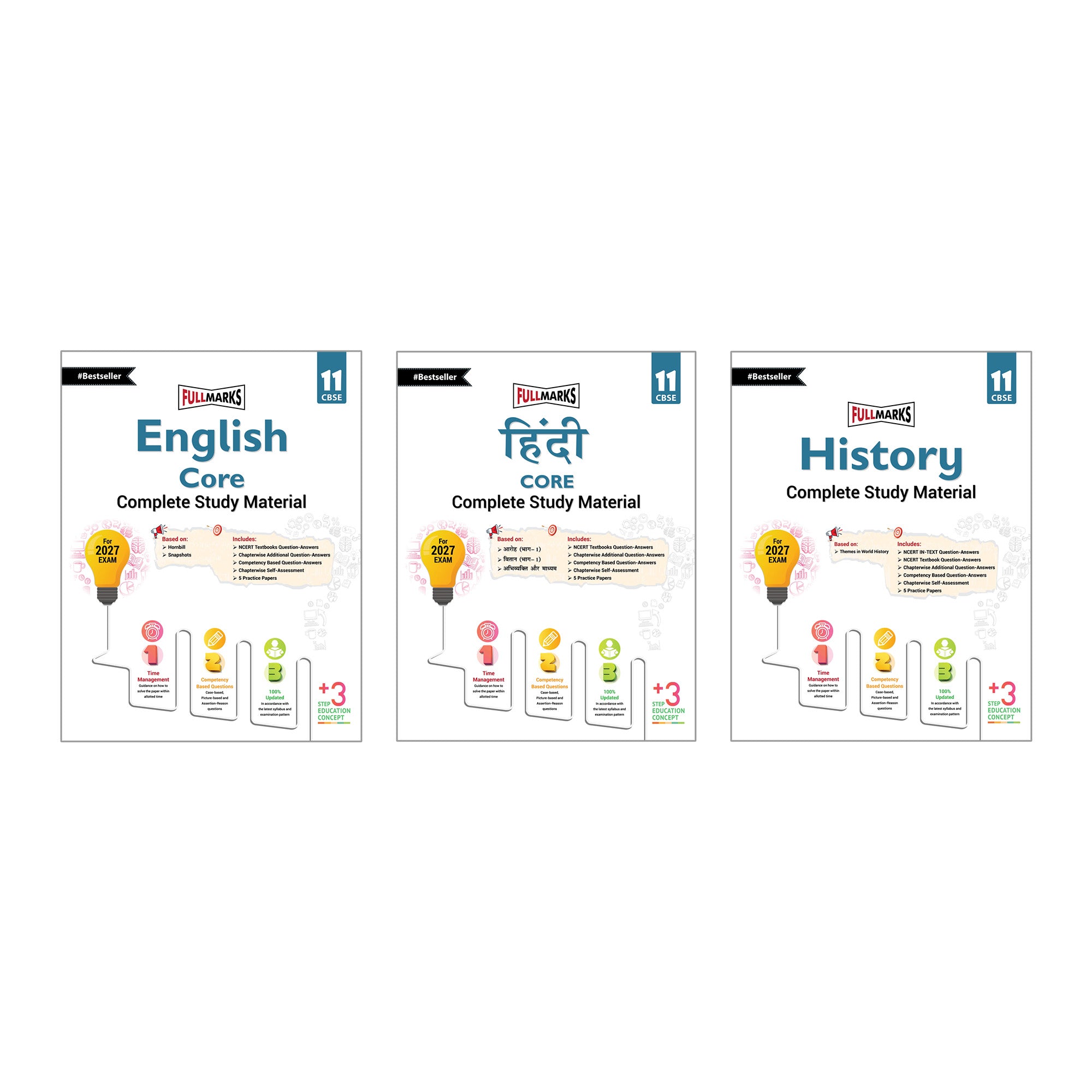 Full Marks Class 11 Combo of 3 Books - English Core + Hindi Core + History | Complete Study Material