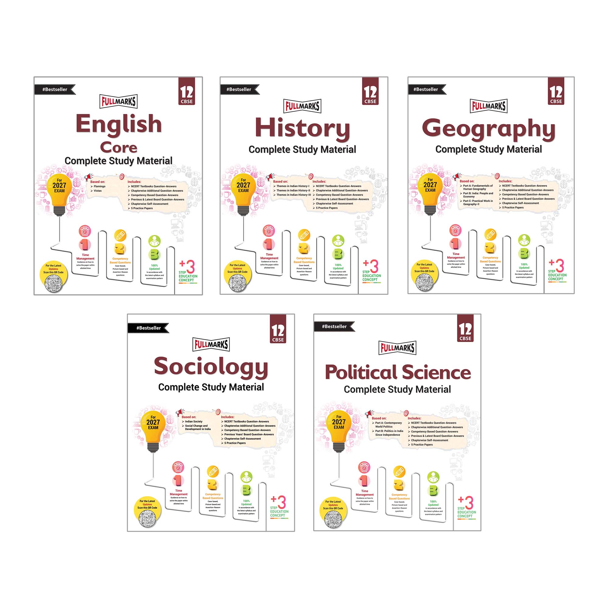 Full Marks Class 12 Combo of 5 Books - English Core + History + Geography + Sociology + Political Science | Complete Study Material