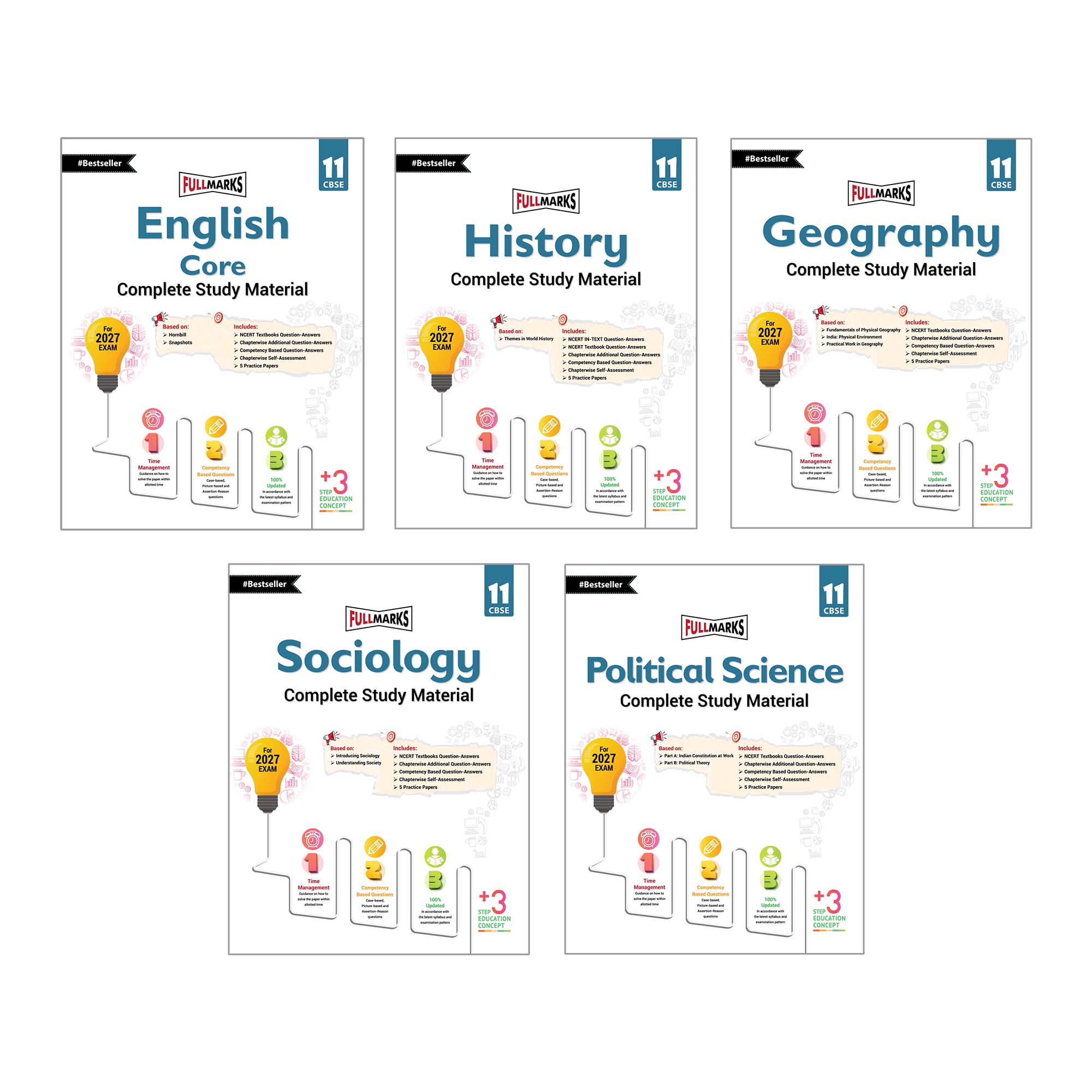 Full Marks Class 11 Combo of 5 Books - English Core + History + Geography + Sociology + Political Science | Complete Study Material