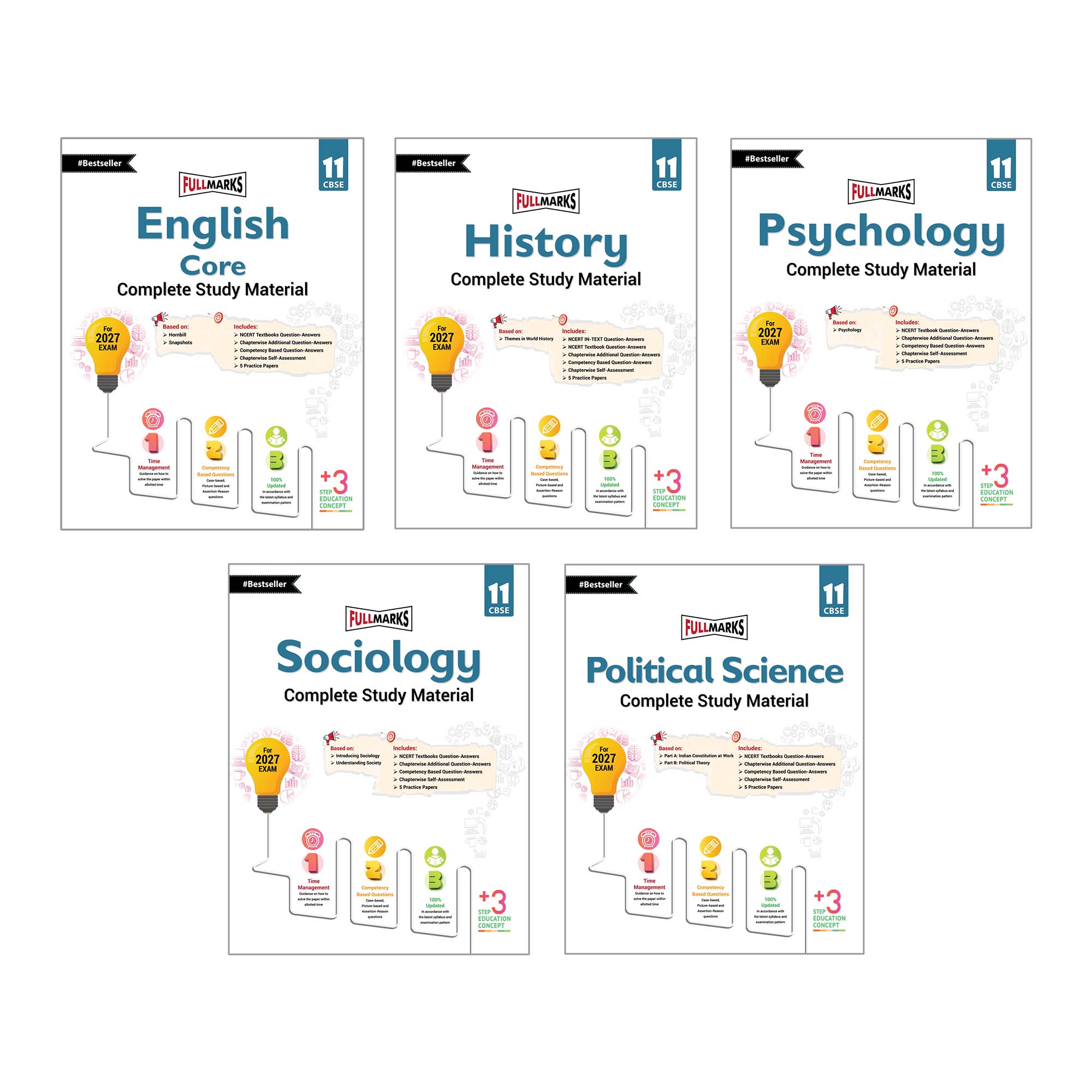 Full Marks Class 11 Combo of 5 Books - English Core + History + Psychology + Sociology + Political Science | Complete Study Material