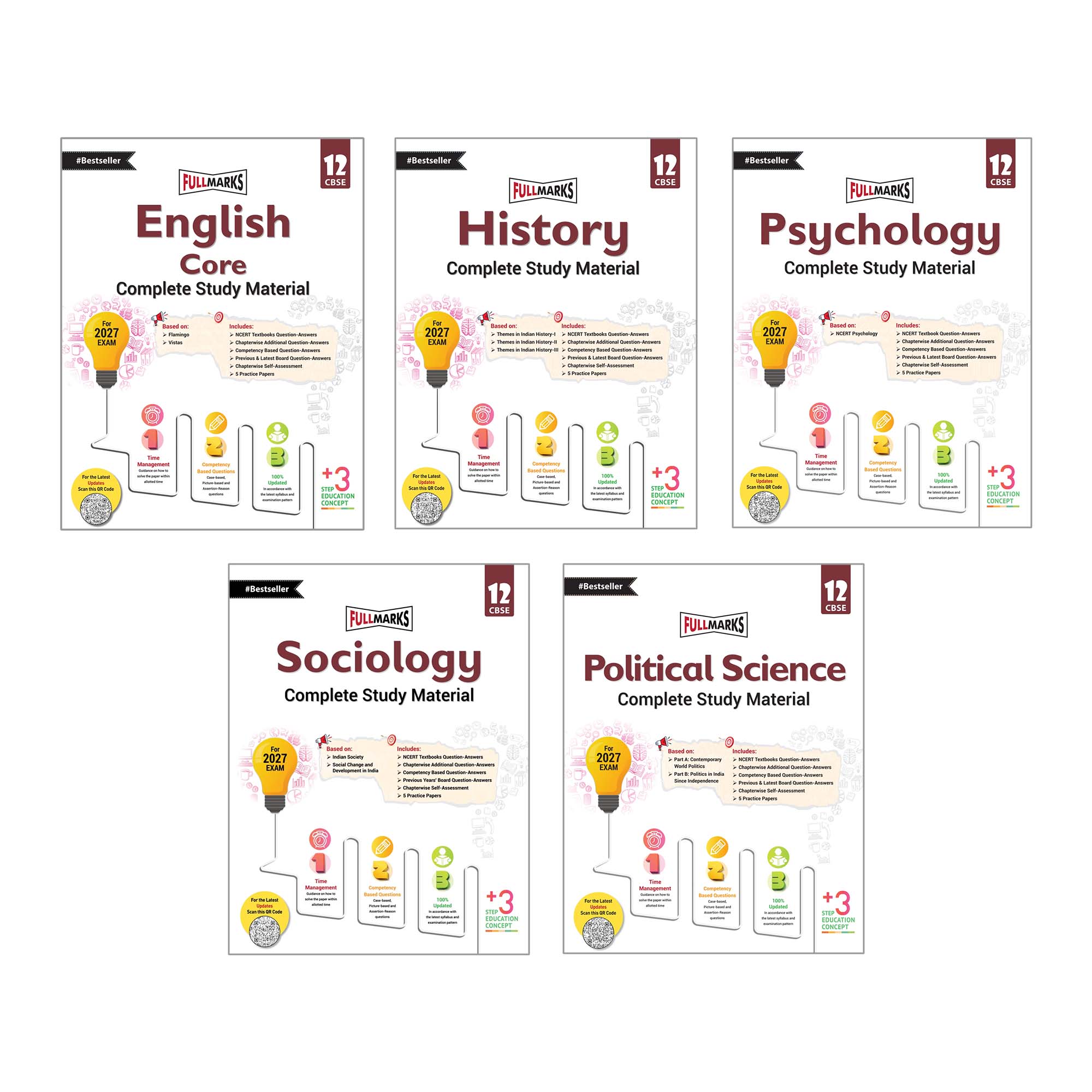 Full Marks Class 12 Combo of 5 Books - English Core + History + Psychology + Sociology + Political Science | Complete Study Material