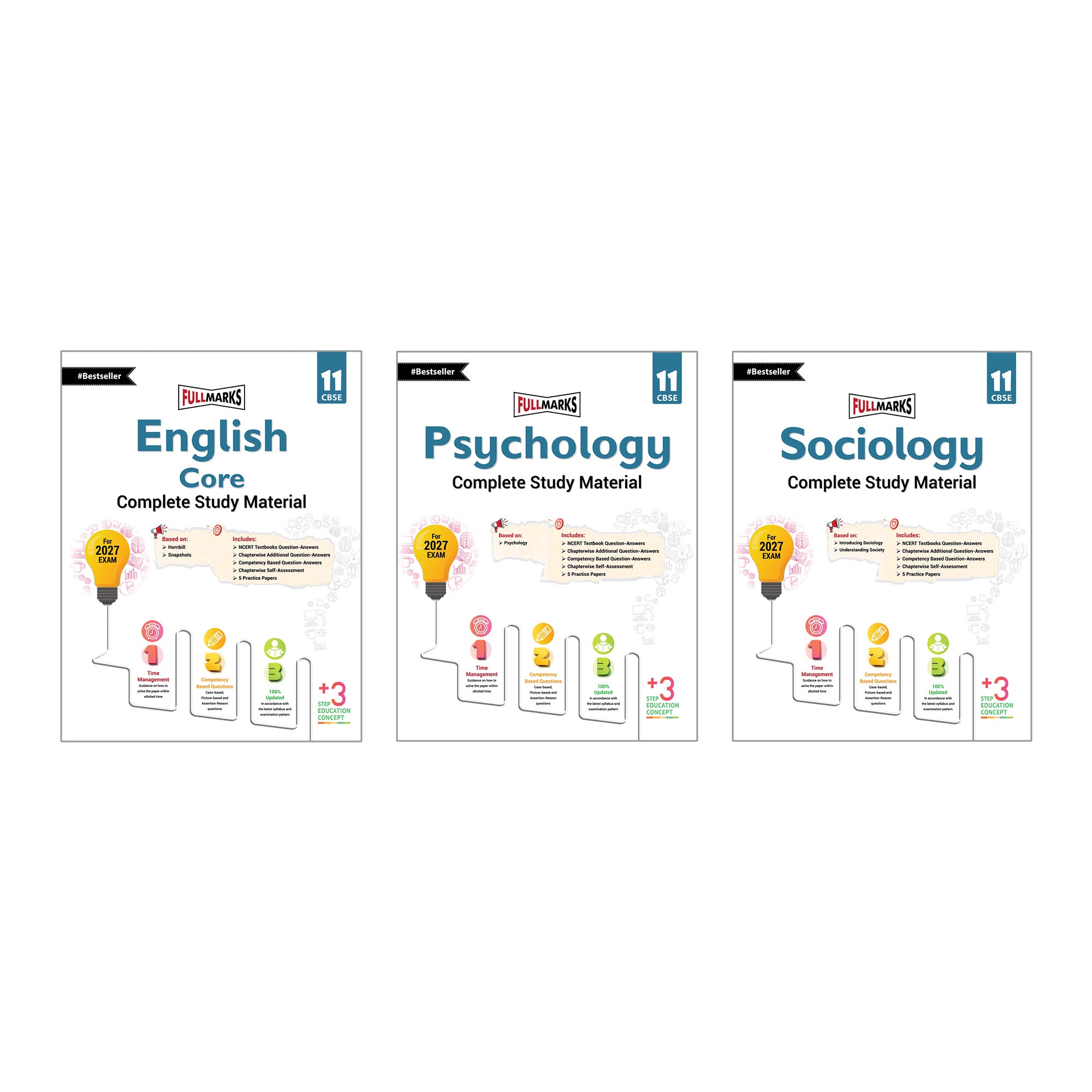 Full Marks Class 11 Combo of 3 Books - English Core + Psychology + Sociology | Complete Study Material