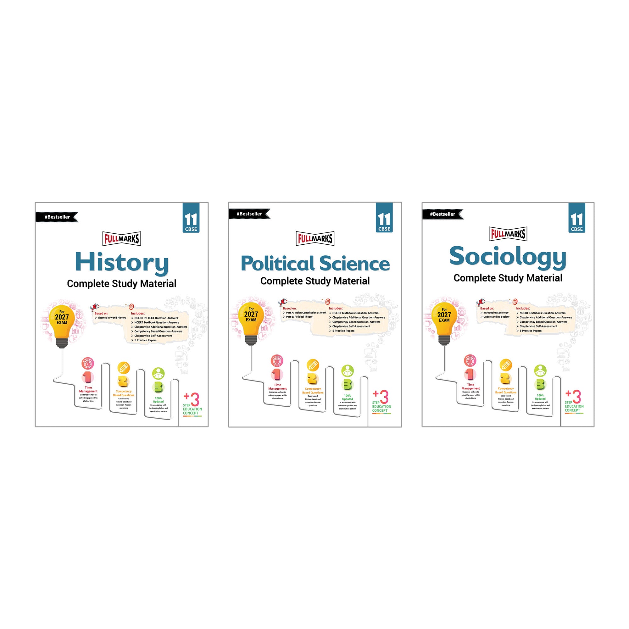 Full Marks Class 11 Combo of 3 Books - History + Political Science + Sociology | Complete Study Material
