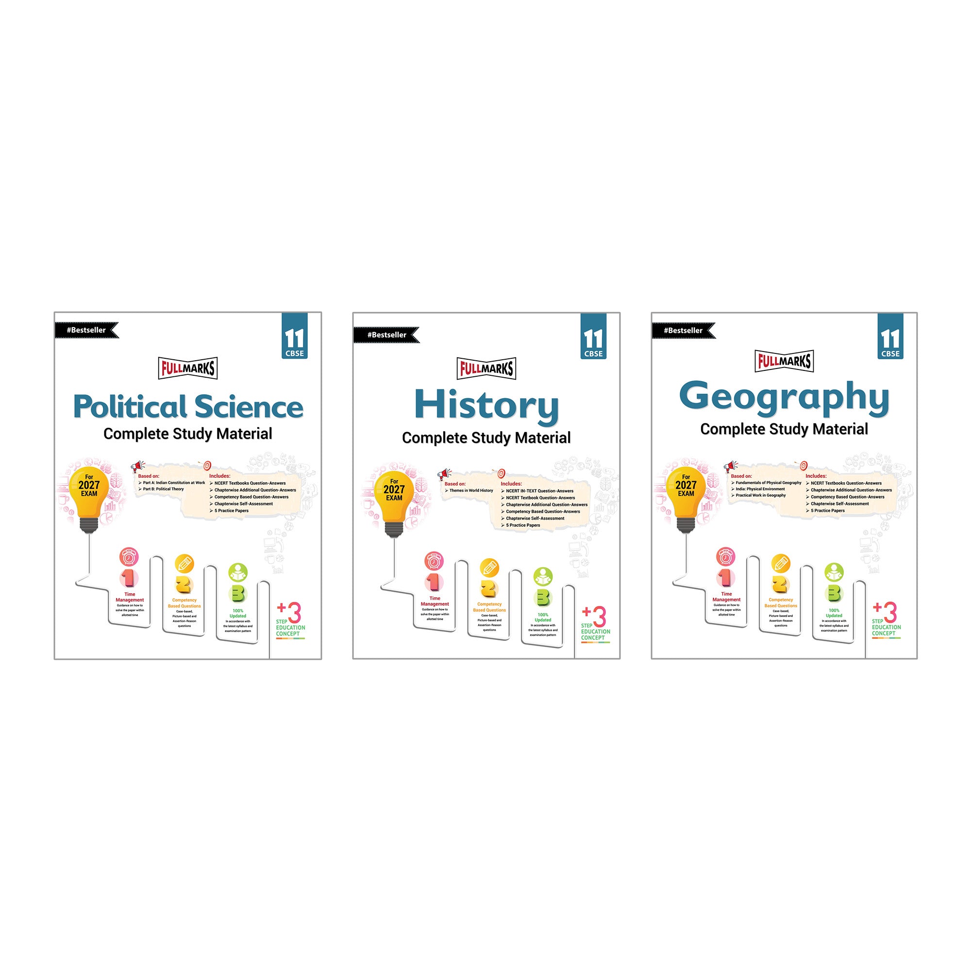 Full Marks Class 11 Combo of 3 Books - Political Science + History + Geography | Complete Study Material